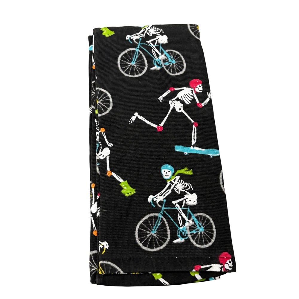 Halloween Skeleton Sports Kitchen Towel Biking Skating Blk Set of 2 Hand  Towel